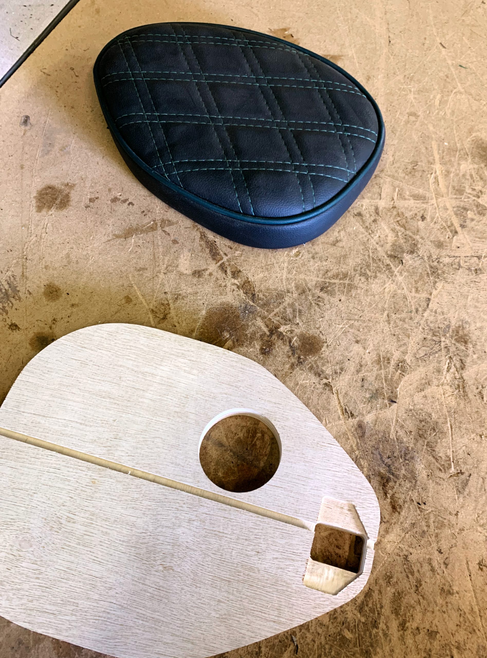 Custom+motorbike+seat+and+wood+base